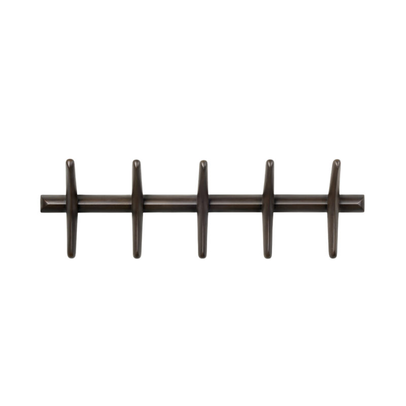 The dark brown mahogany PI Wall Coat Rack Mahogany by Ethnicraft from the front.