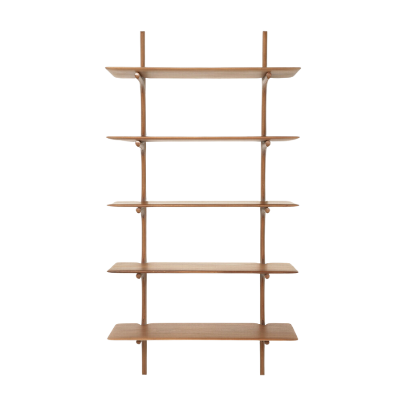 The PI Wall Shelf with Five Shelves from Ethnicraft in mahogany.