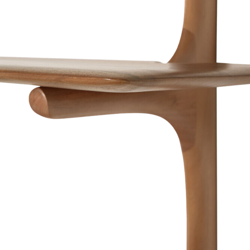 The PI Wall Shelf with Three Shelves from Ethnicraft in mahogany close up.