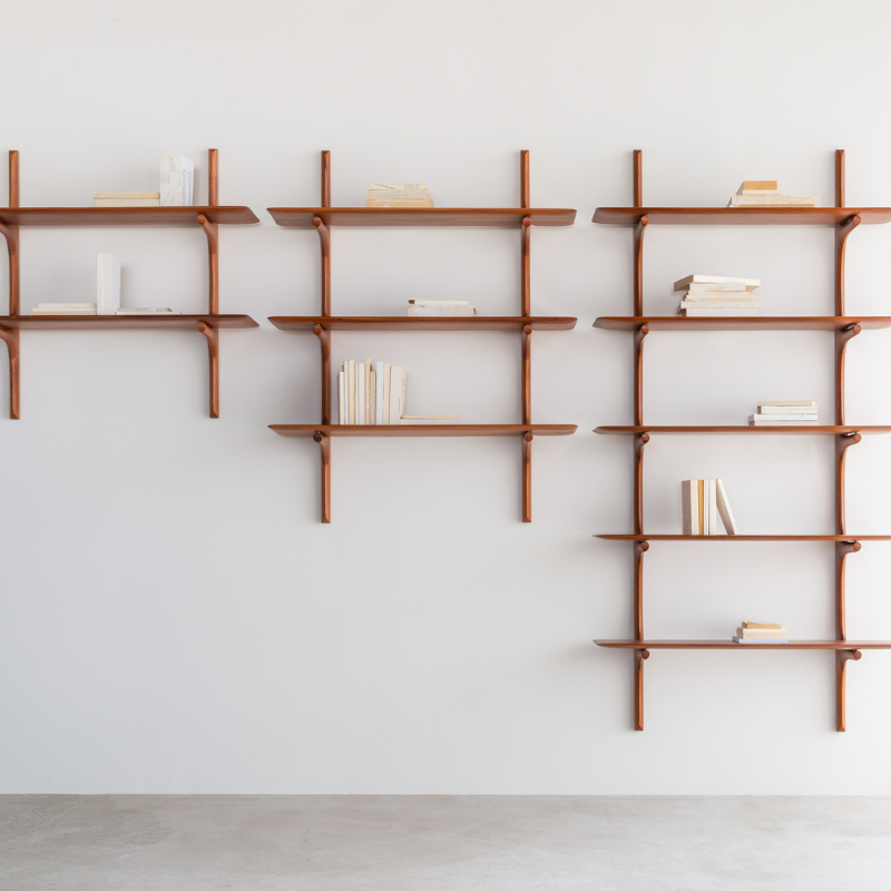 The PI Wall Shelf with Three Shelves from Ethnicraft in all three size options.