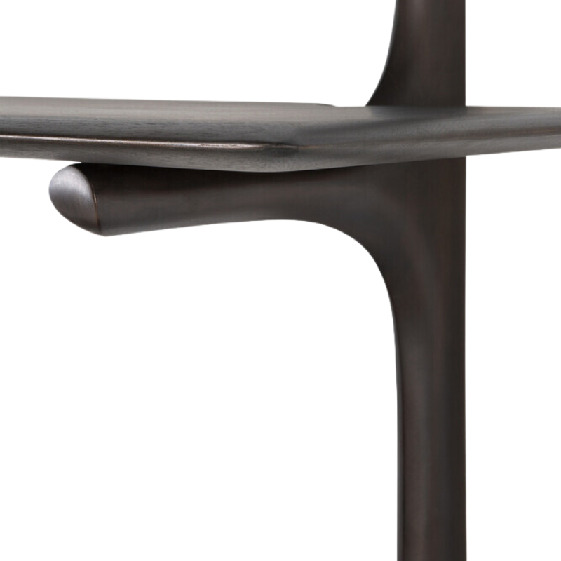 The PI Wall Shelf with Two Shelves from Ethnicraft in dark brown mahogany close up.