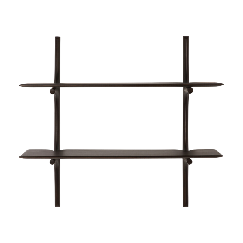 The PI Wall Shelf with Two Shelves from Ethnicraft in dark brown mahogany.