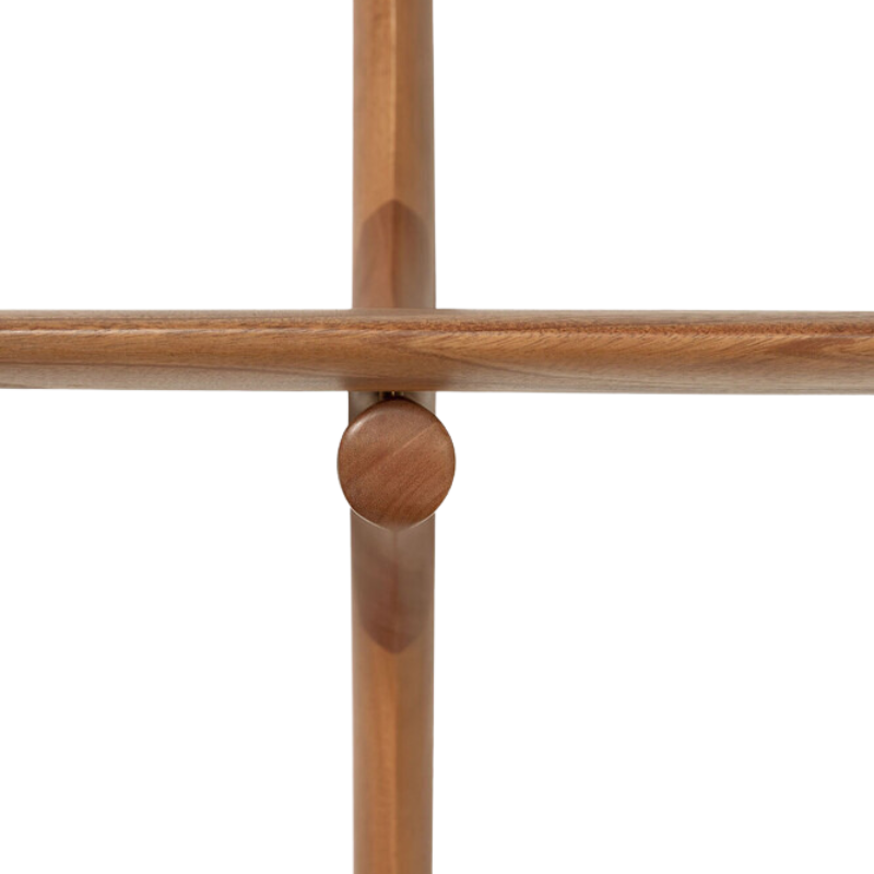 The PI Wall Shelf with Two Shelves from Ethnicraft in mahogany in detail.