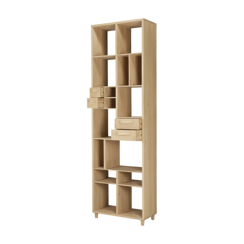 The Pirouette Rack from Ethnicraft with its drawers open.