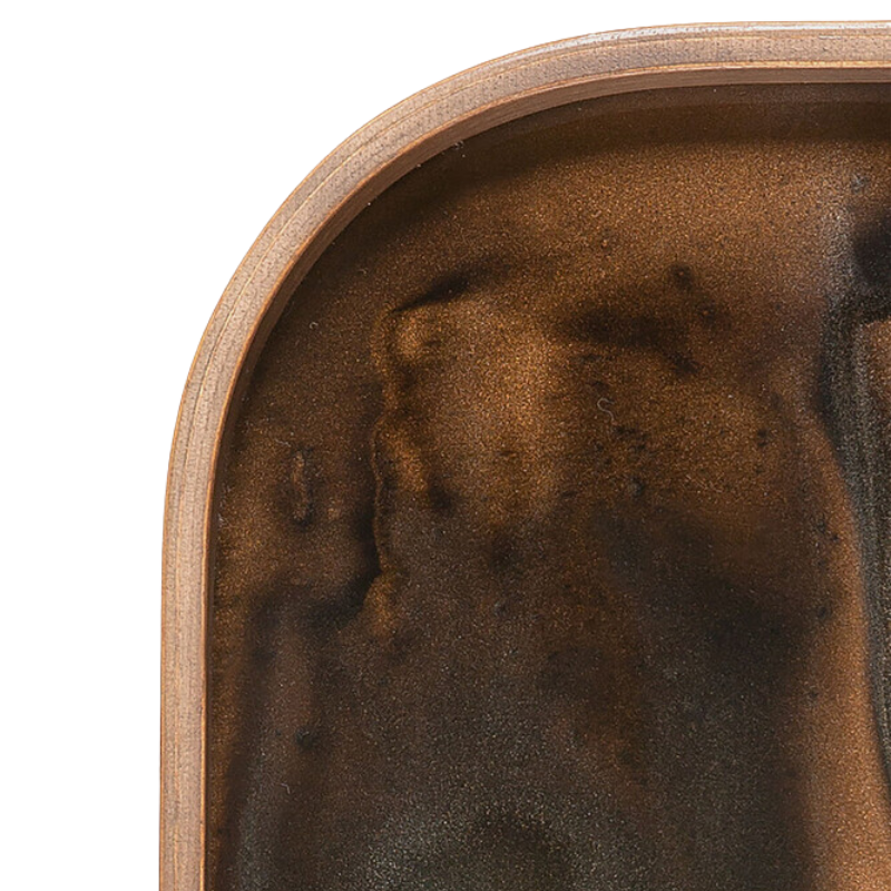 The Rectangular Organic Valet Tray Small Bronze from Ethnicraft with a close-up.