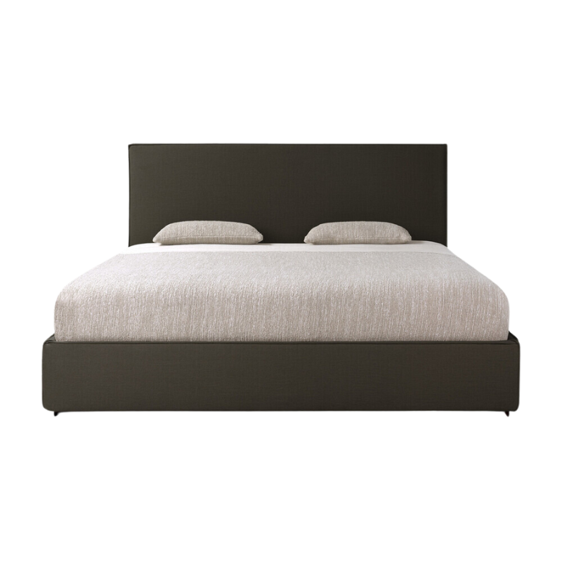 The Revive Bed from Ethnicraft in grey color from the front.