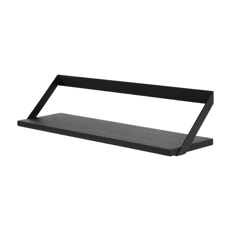 The Ribbon Shelf from Ethnicraft made with black oak wood and black metal, 28 inch size from the side.