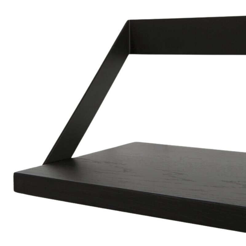 The Ribbon Shelf from Ethnicraft made with black oak wood and black metal close up.
