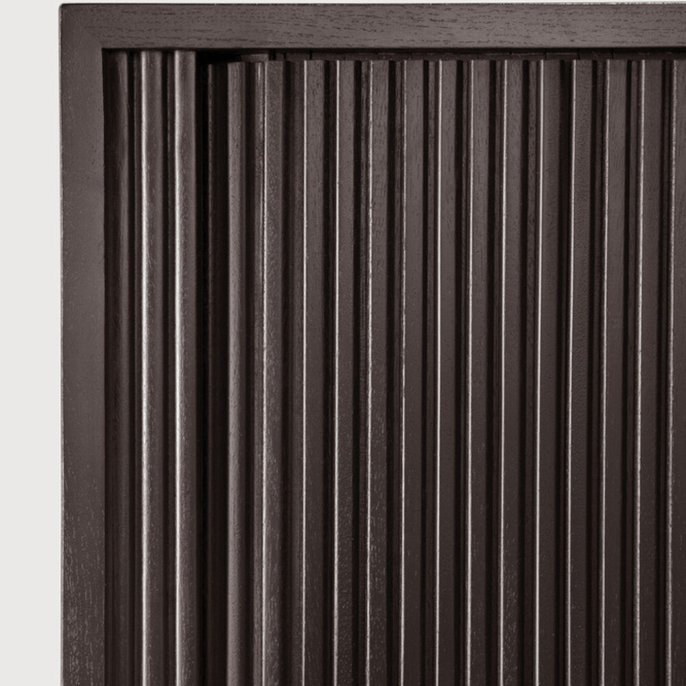 Door detail of the 66-inch Roller Max Sideboard from Ethnicraft in teak off black.