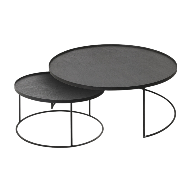 The medium and large Round Tray Coffee Table Set from Ethnicraft.