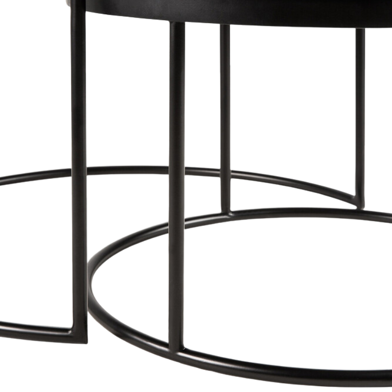 The small and medium Round Tray Coffee Table Set from Ethnicraft focusing on the base.