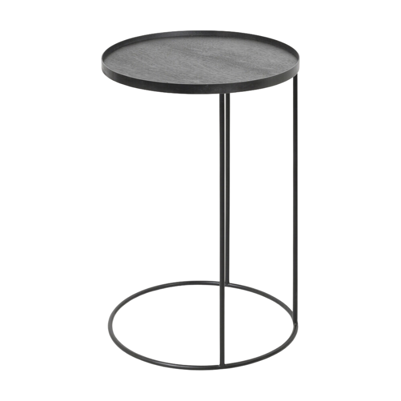 The round Tray Side Table from Ethnicraft from the side.