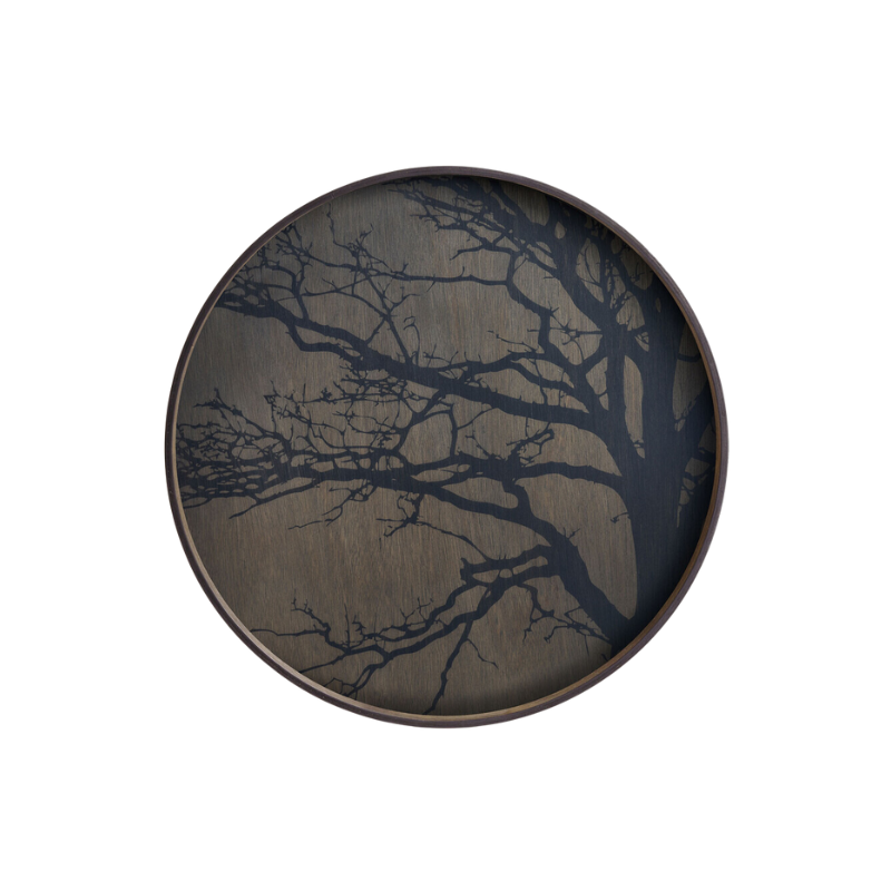 The Tree Wooden Tray from Ethnicraft round shape in black.