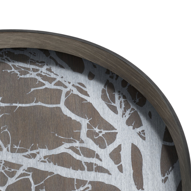 The Tree Wooden Tray from Ethnicraft round shape, size medium in white in a close up.
