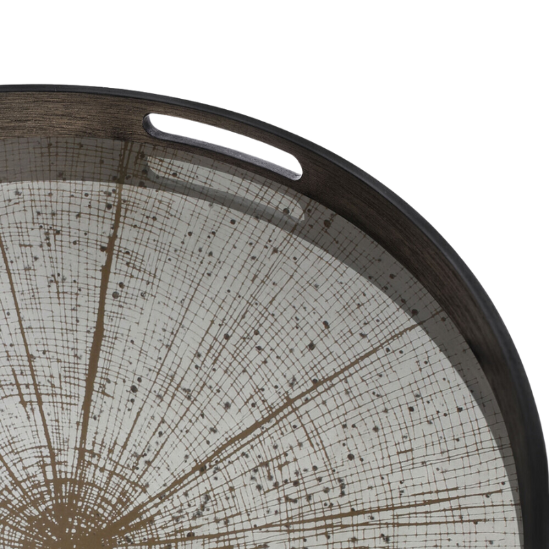 The small round Slice Mirror Tray from Ethnicraft close up.