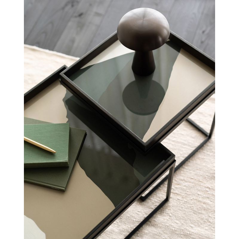 The small and medium square Tray Coffee Table Set from Ethnicraft in a home office.