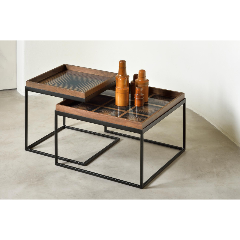 The small and medium square Tray Coffee Table Set from Ethnicraft in a lounge.