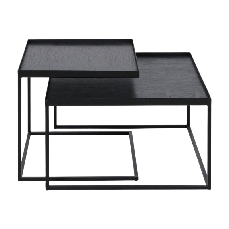 The Square Tray Coffee Table Set from Ethnicraft small and medium square from the side.