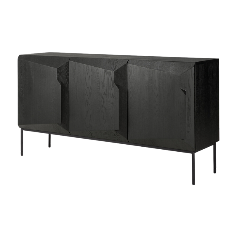 The Stairs Sideboard from Ethnicraft 59.5 inch in black oak angled.