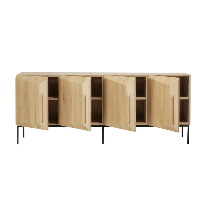 The Stairs Sideboard from Ethnicraft 79 inch in oak with four open doors.