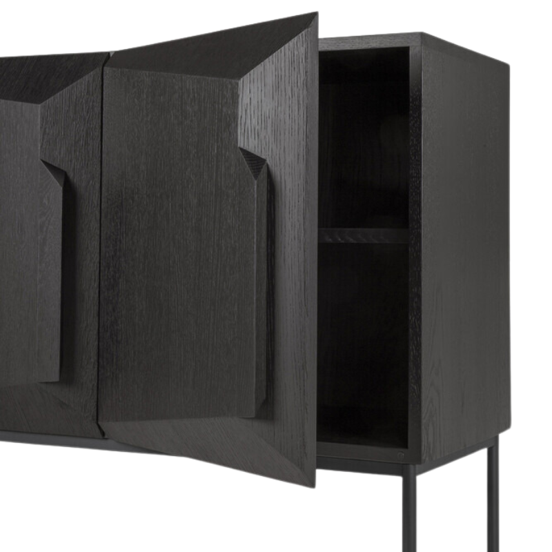 The Stairs Sideboard from Ethnicraft in black oak showing the storage.
