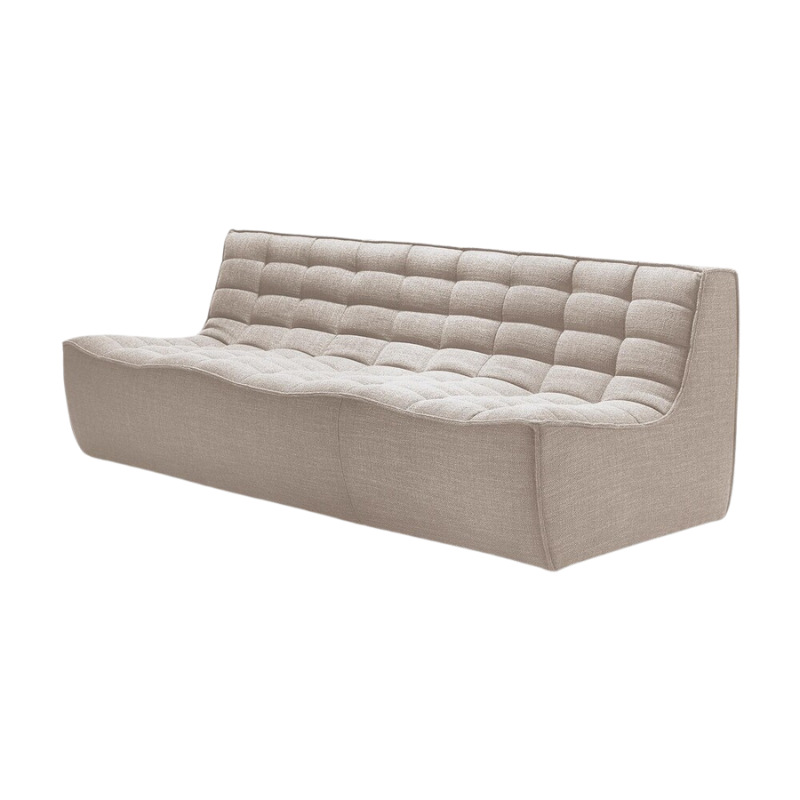 The N701 Three Seater Sofa from Ethnicraft with beige standard fabric from an angle.