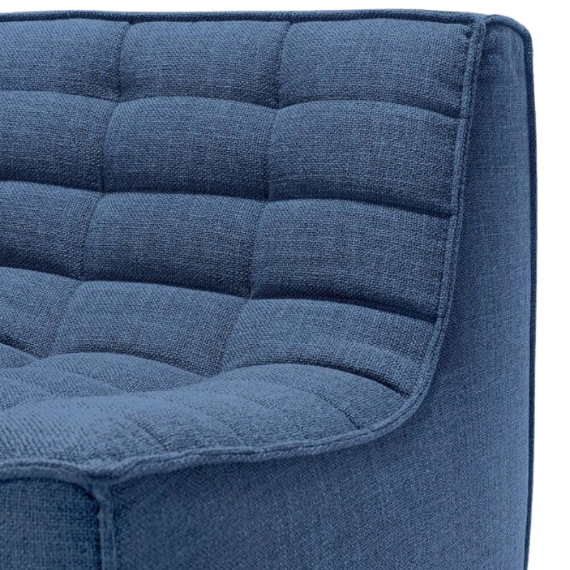 The N701 Three Seater Sofa from Ethnicraft with blue standard fabric close up.