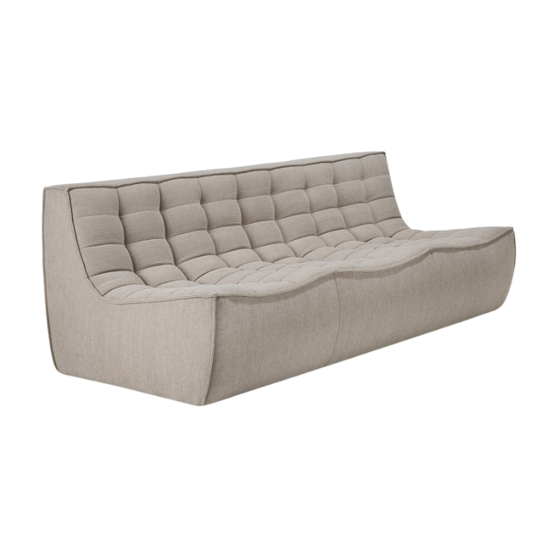 The N701 Three Seater Sofa from Ethnicraft with ecru eco fabric from an angle.