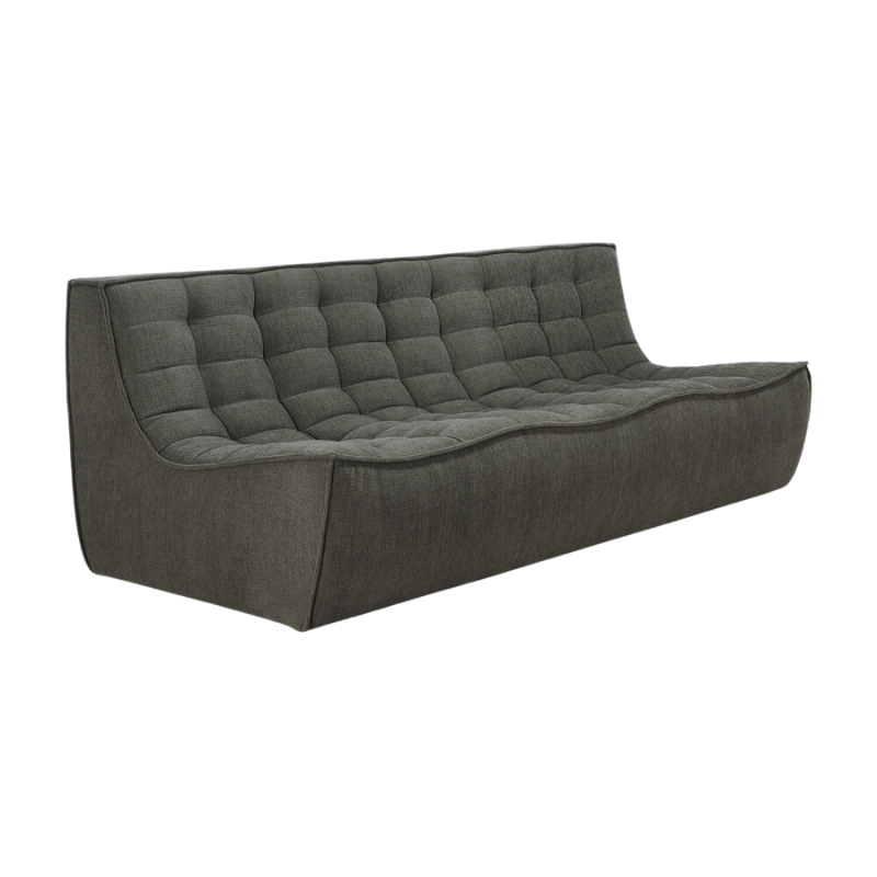 The N701 Three Seater Sofa from Ethnicraft with moss eco fabric from an angle.