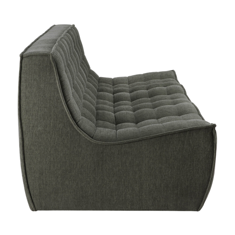 The N701 Three Seater Sofa from Ethnicraft with moss eco fabric from the side.