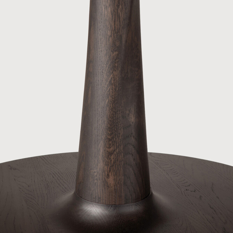 Illuminee Torsion Round Dining Table by Ethnicraft, brown oak base details with close-up. all-groups