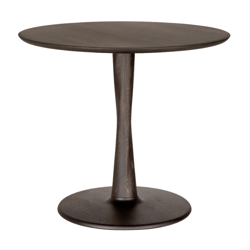 Illuminee Torsion Round Dining Table 35.5 inch by Ethnicraft in brown oak.