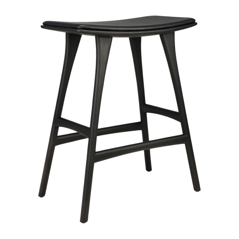The Upholstered Osso Counter Stool from Ethnicraft with black oak wood and black leather.