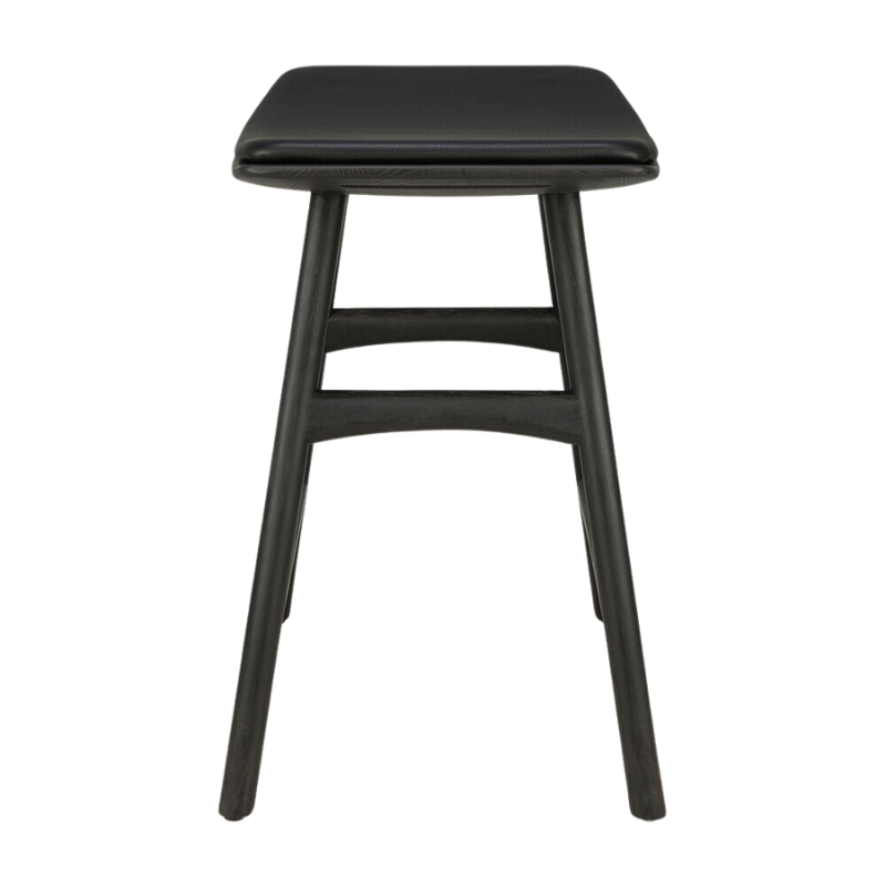 The Upholstered Osso Dining Stool from Ethnicraft with black oak and black leather from the side.