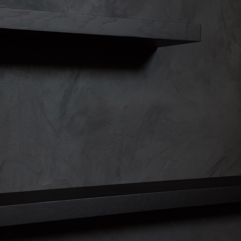 The Wall Shelf from Ethnicraft made with black oak highlighting the storage capabilities.