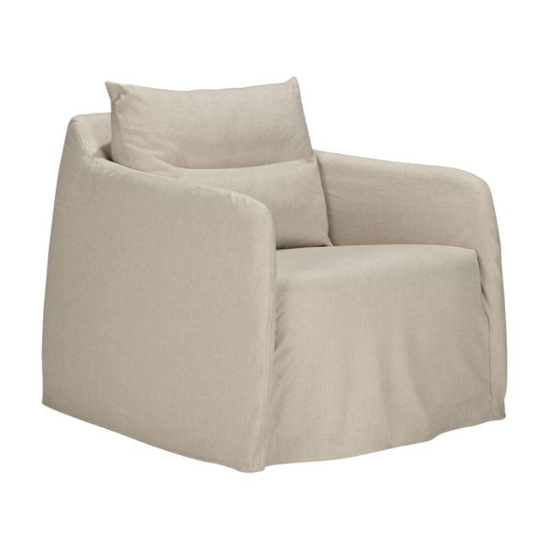 The bone Weave Lounge Chair by Ethnicraft from the side angle with a cushion.