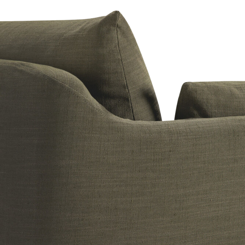 The Green Weave Sofa by Ethnicraft focuses on the armrest.
