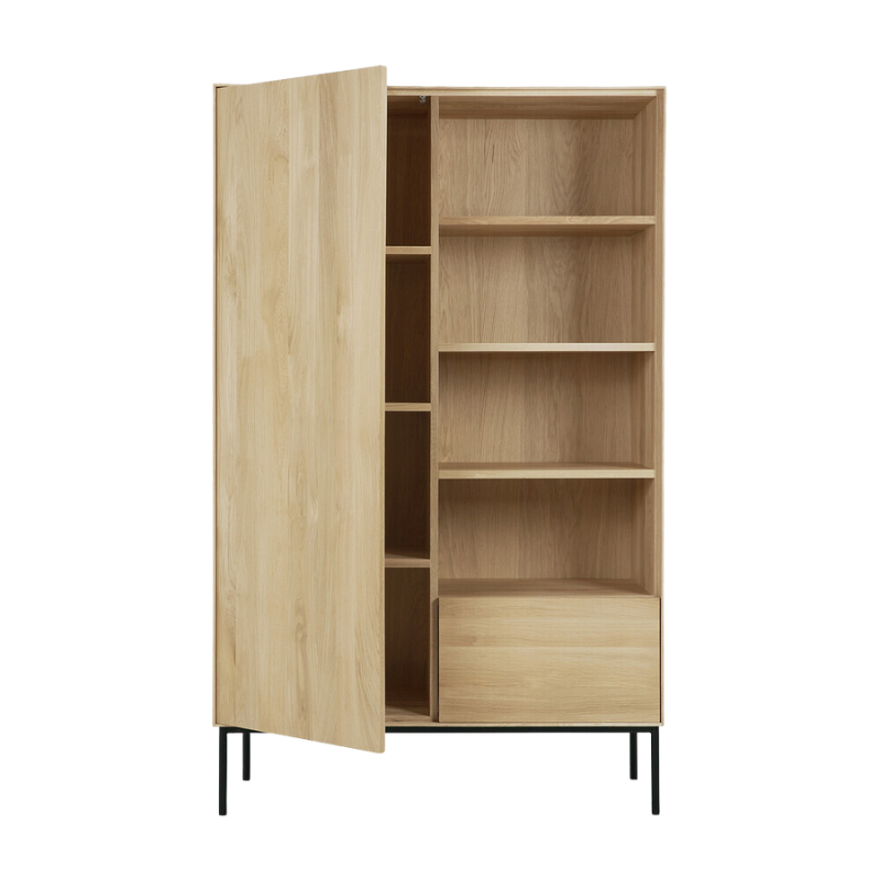 The Whitebird Cupboard from Ethnicraft with the door open.