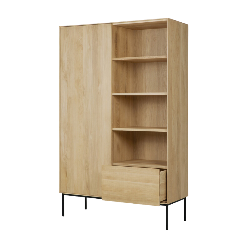 The Whitebird Cupboard from Ethnicraft with the drawer open.