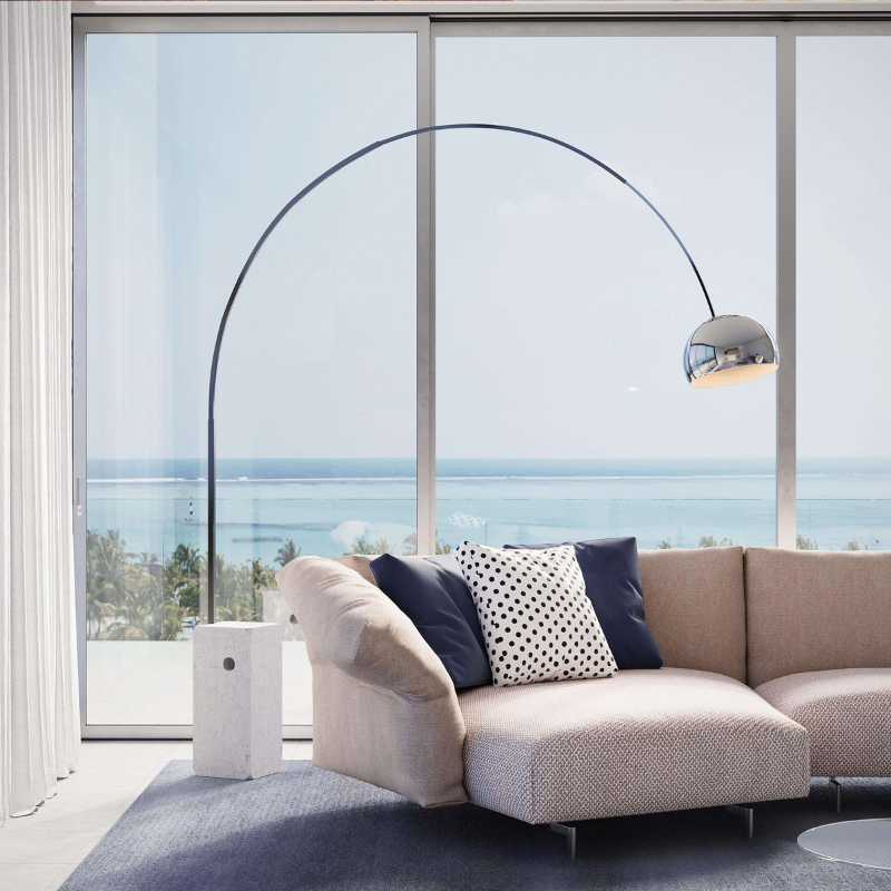 The Arco LED Floor Lamp from FLOS in an apartment.