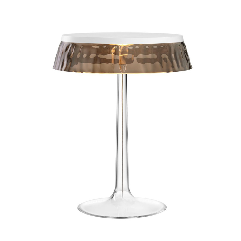 The Bon Jour Table Lamp from Flos in white with fumee crown.
