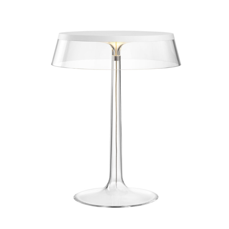 The Bon Jour Table Lamp from Flos in white with transparent crown.