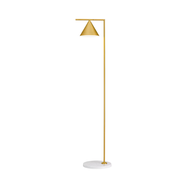 The Captain Flint Floor Lamp by Flos in brass with marble base from a profile view.