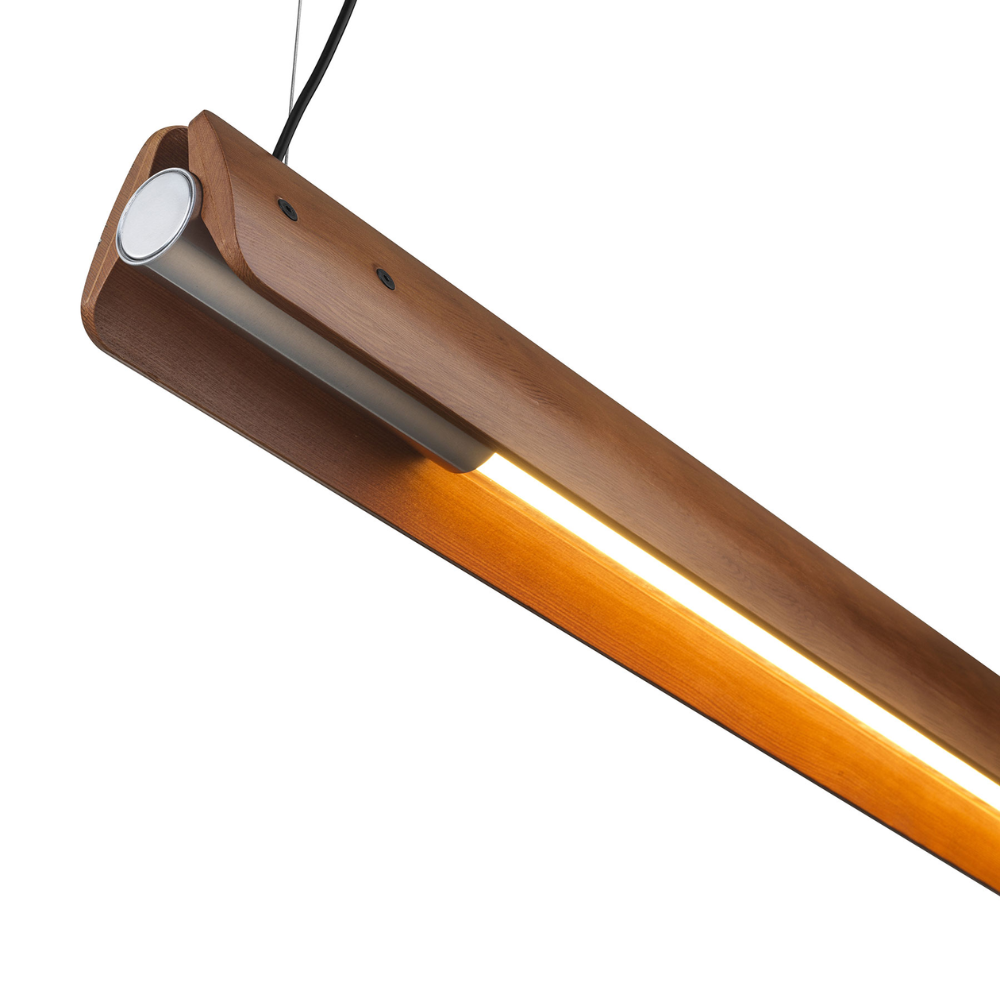 Close up of the Seki-Han Linear Pendant by FLOS with the bottom open and turned on.