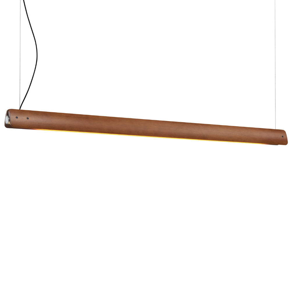 The Seki-Han Linear Pendant by FLOS with the bottom open and turned on from an angle.