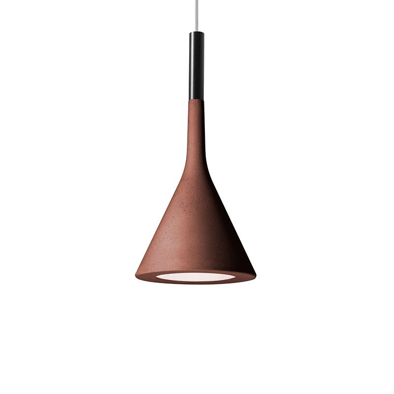 The Aplomb Pendant from Foscarini in brick red.