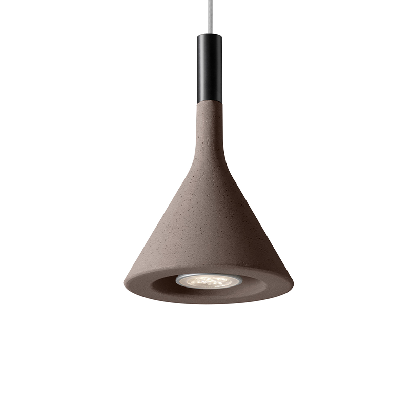 The Aplomb Pendant from Foscarini in concrete grey at an angle.