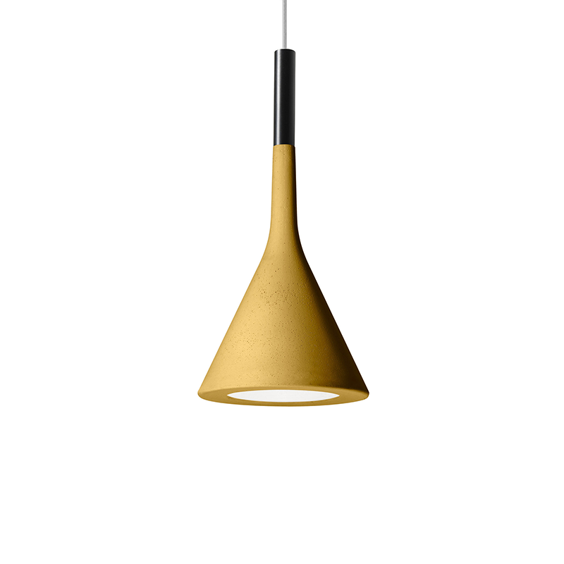 The Aplomb Pendant from Foscarini in sand yellow.