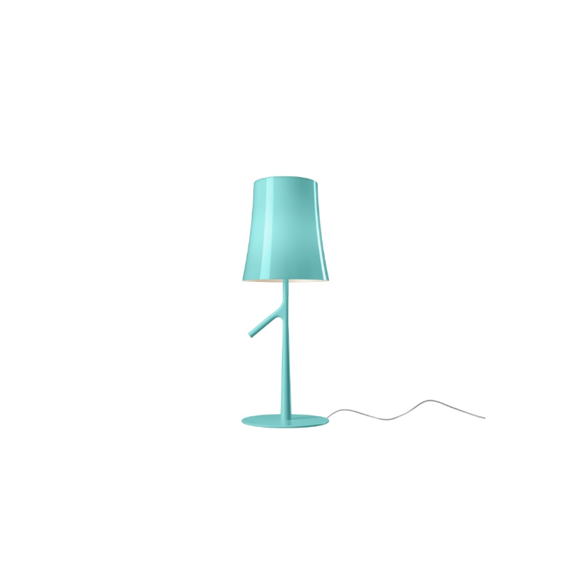 The small 19.3 inch Birdie Table Lamp from Foscarini in water green (aquamarine).