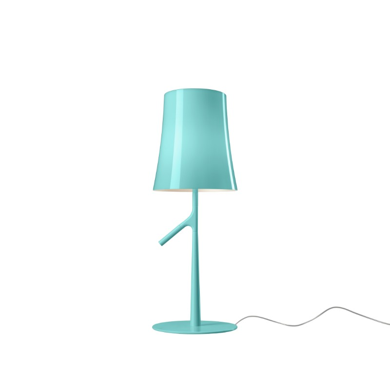 The large 27.5 inch Birdie Table Lamp from Foscarini in water green (aquamarine).